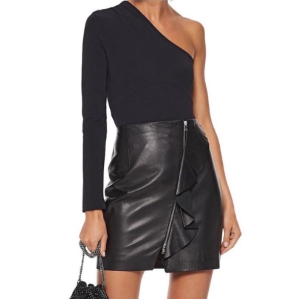 Maje Black Tressa One-shoulder Stretch Bodysuit Sz 3 Large